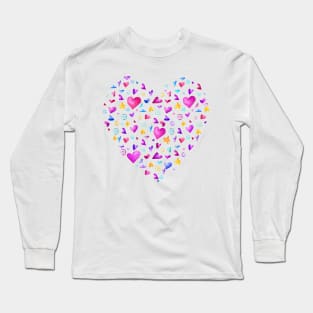 Hearts, Stars and Spirals Colorful Pattern of Love Long Sleeve T-Shirt